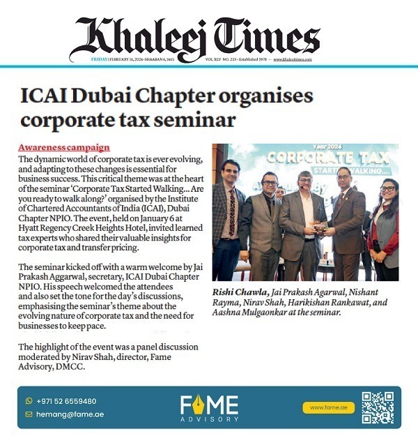 ICAI Dubai Chapter Organizes Corporate Tax Seminar